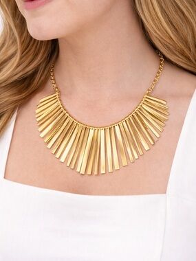 Gold Fringe Statement Necklace Bold Bib Necklace Runway Style